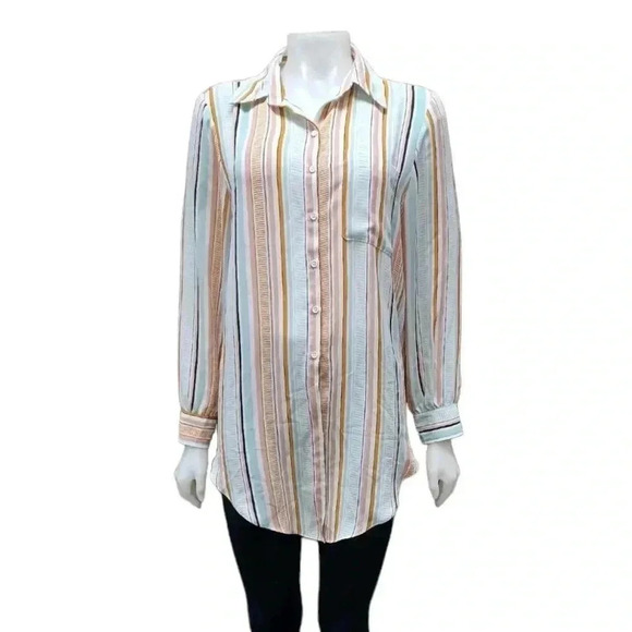 Violet + Claire Hi  Lo Long Sleeve Striped Button Down Blouse Top Size Large - Picture 1 of 10